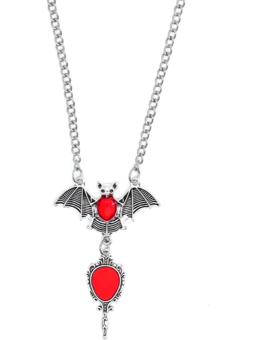 Women's Red Silver Punk Dark Crystal Coffin Cosplay  Bat Pendant Arrow Necklace
